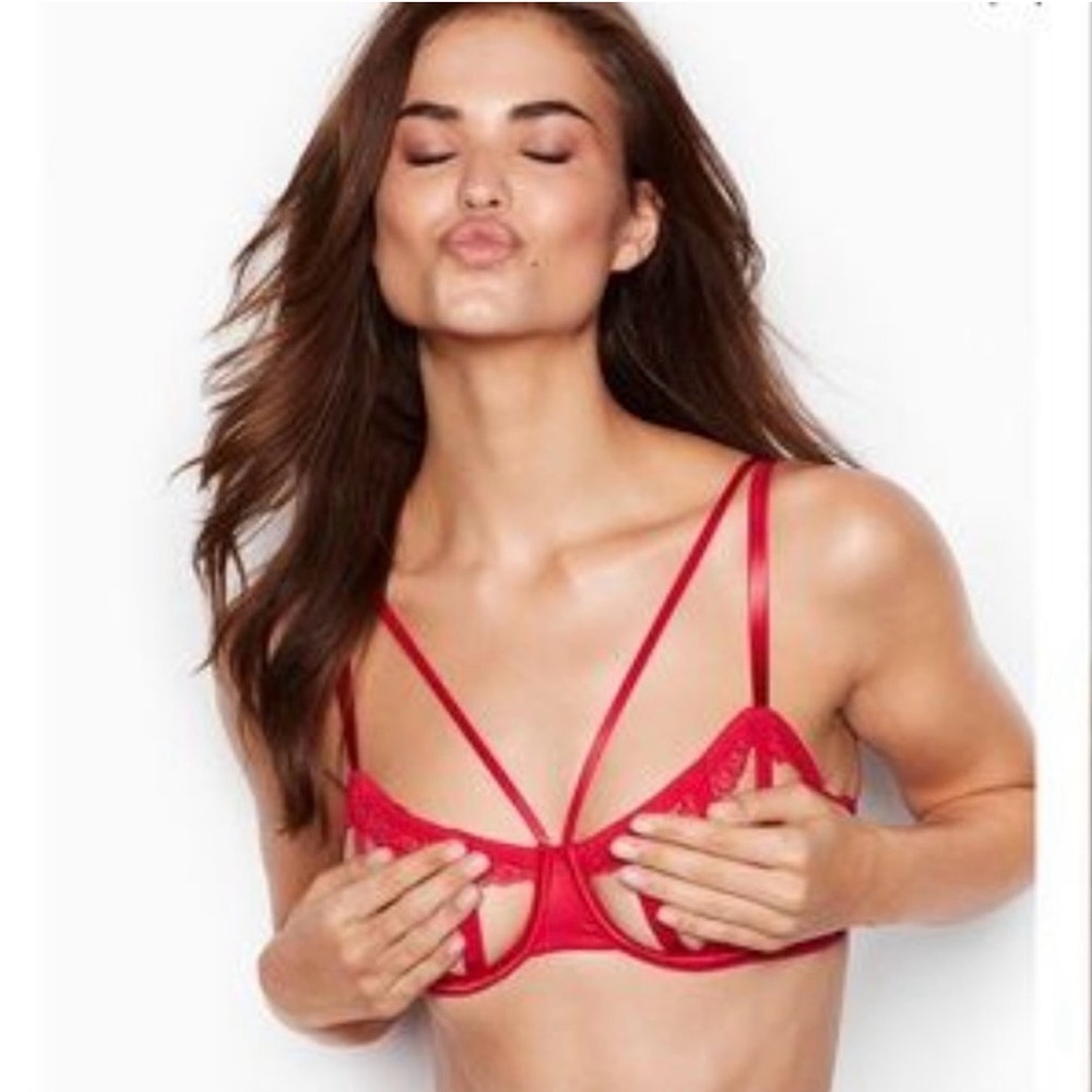 Victorias Secret open strap cup bra and matching crotchless panties